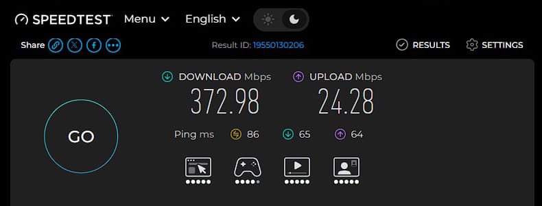 Kenttätestays Starlink speedtest -sivusto